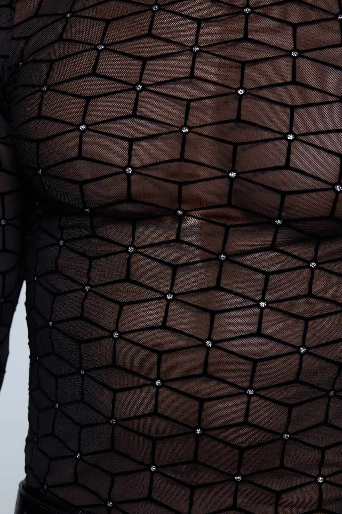 Hybrid Signal Rhinestone Mesh Long Sleeve Top