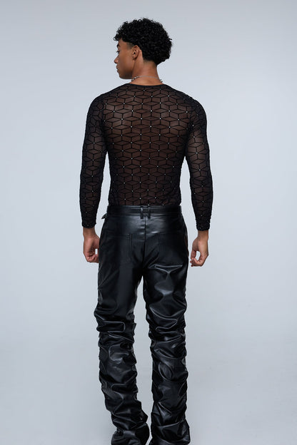 Hybrid Signal Rhinestone Mesh Long Sleeve Top