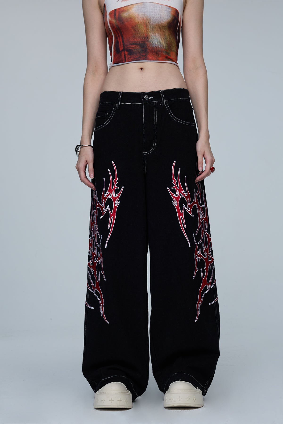 Hybrid Warp Embroidered Wide Leg Jeans