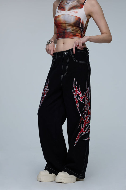 Hybrid Warp Embroidered Wide Leg Jeans