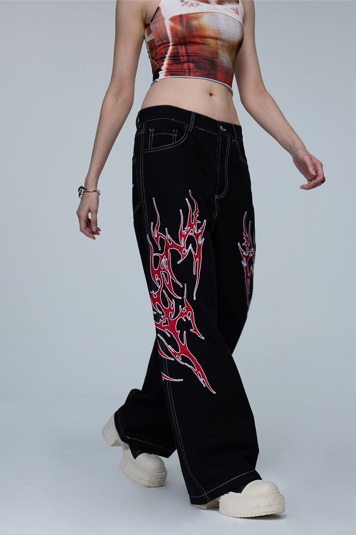 Hybrid Warp Embroidered Wide Leg Jeans
