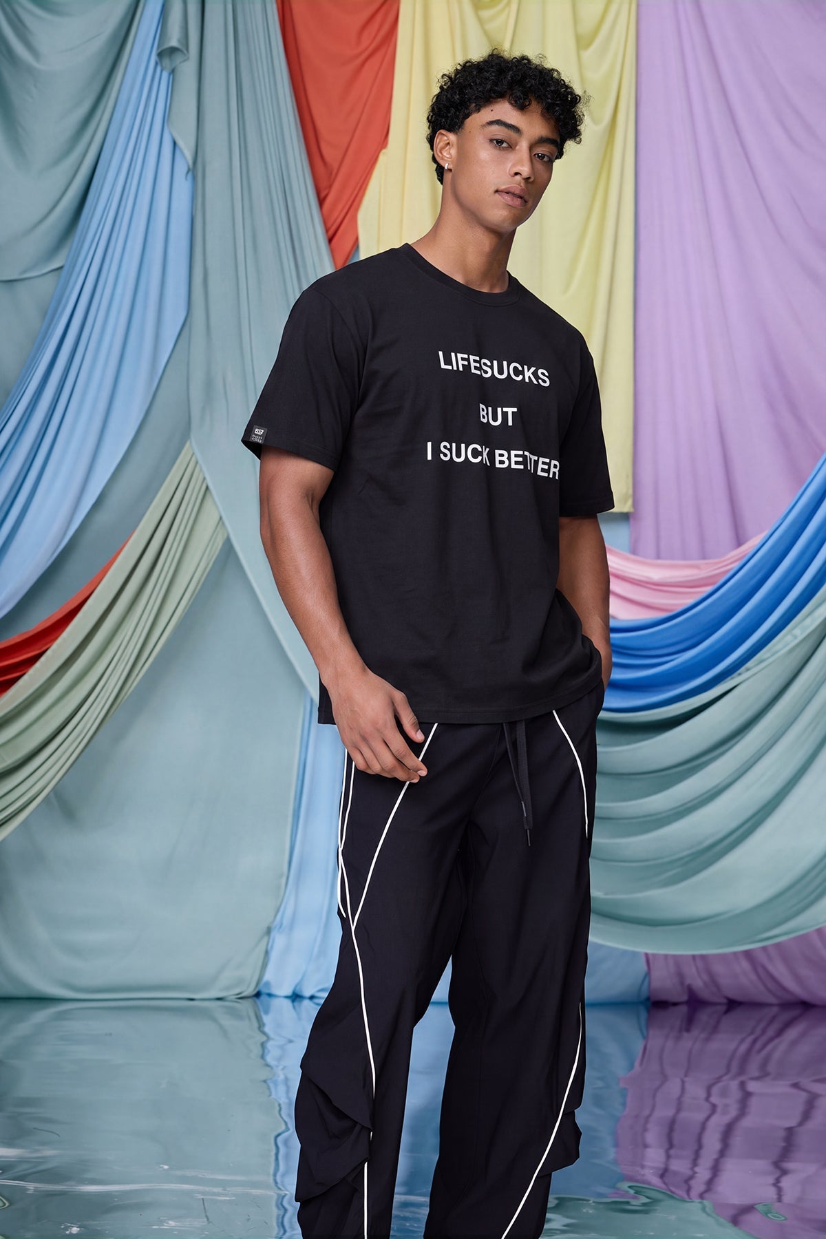 Hybrid Print T-Shirt Black