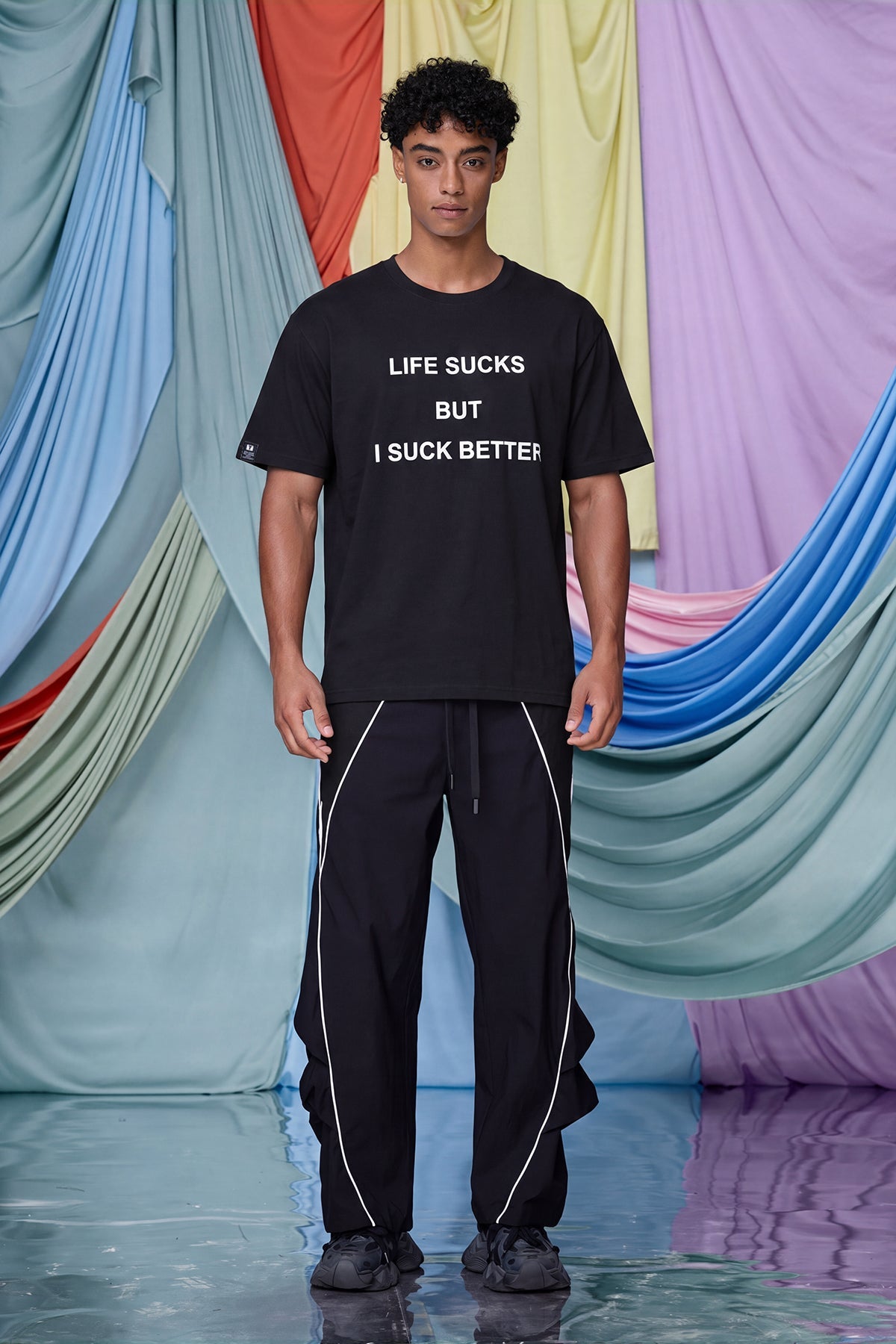 Hybrid Print T-Shirt Black