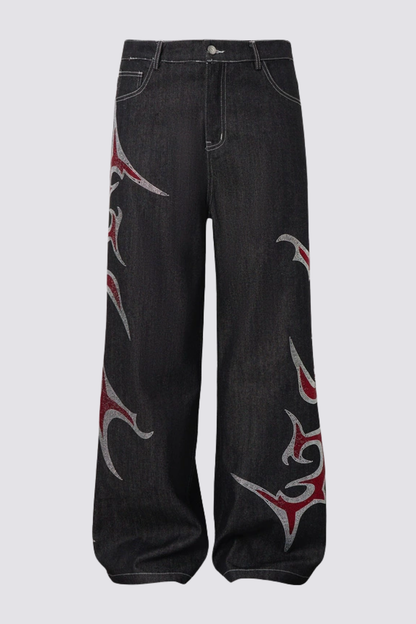 Hype Stitch Rhinestone Straight Jeans
