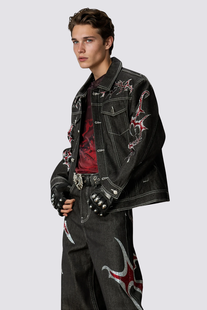 Hype Stitch Rhinestone Denim Jacket