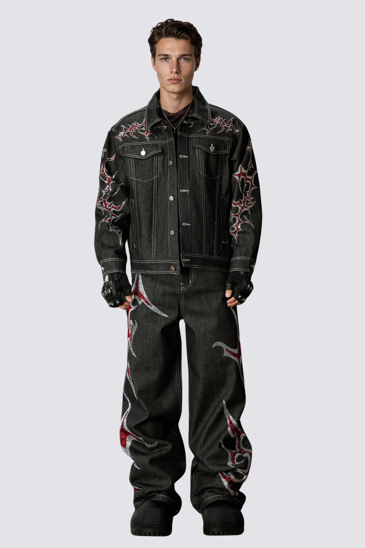 Hype Stitch Rhinestone Denim Jacket