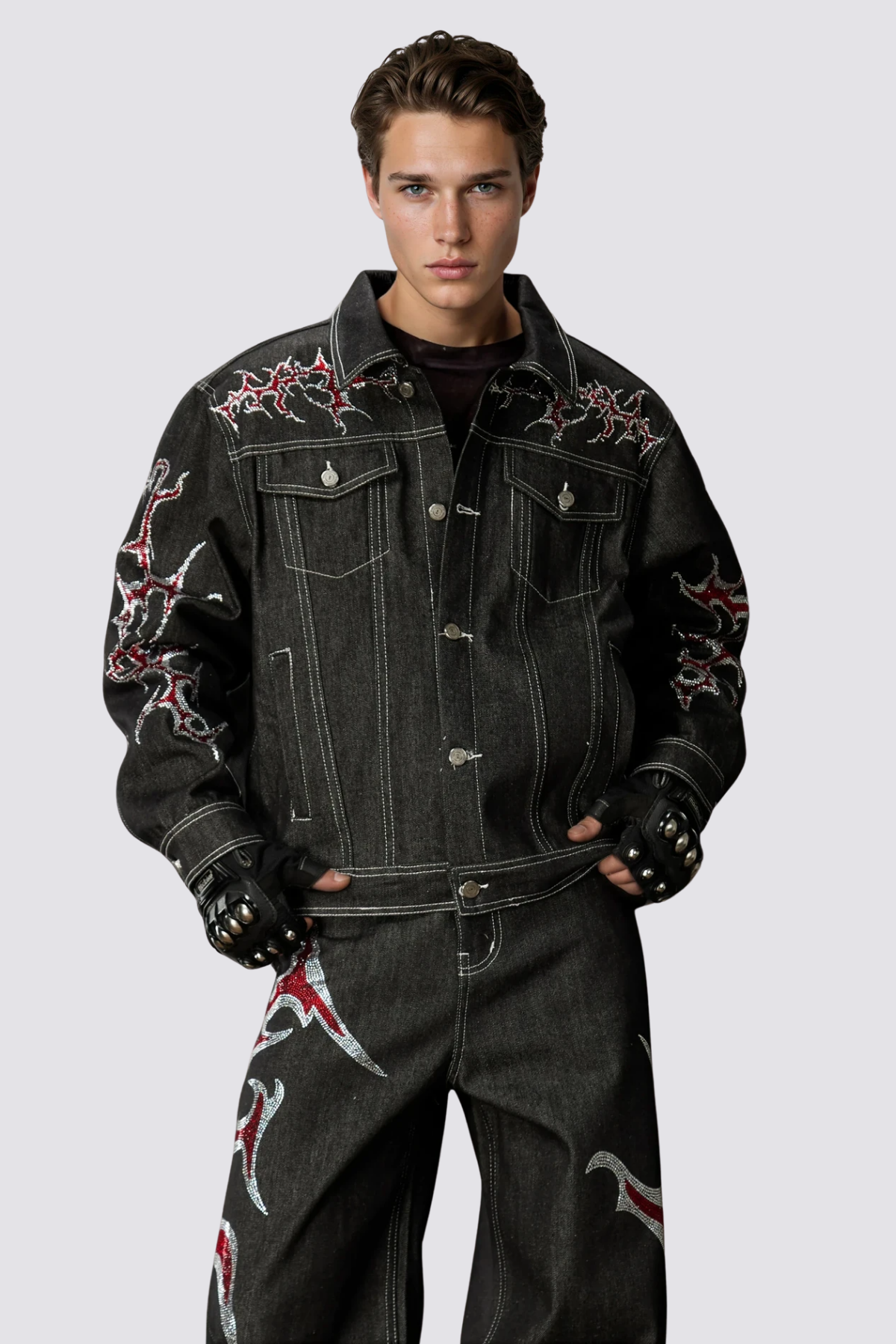 Hype Stitch Rhinestone Denim Jacket