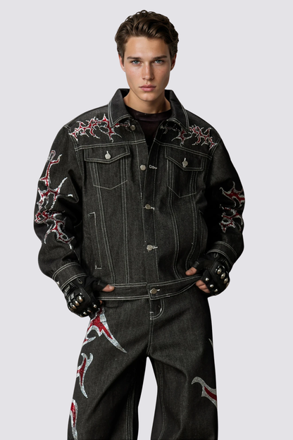 Hype Stitch Rhinestone Denim Jacket