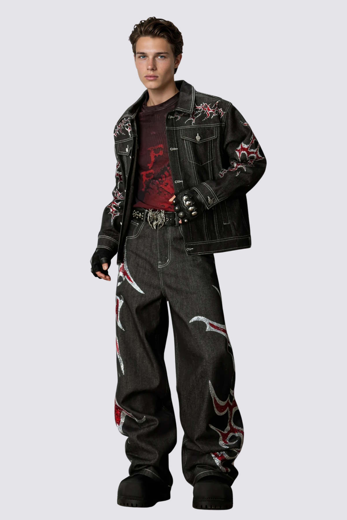 Hype Stitch Rhinestone Straight Jeans