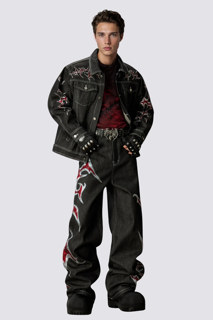 Hype Stitch Rhinestone Straight Jeans