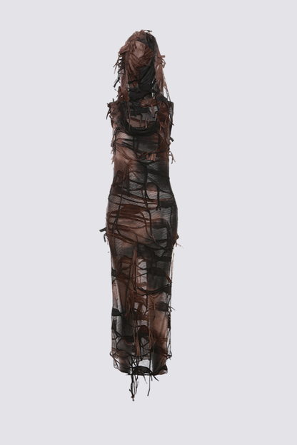 Hyper Plastic Sleevelss Hooded Split Maxi Dress