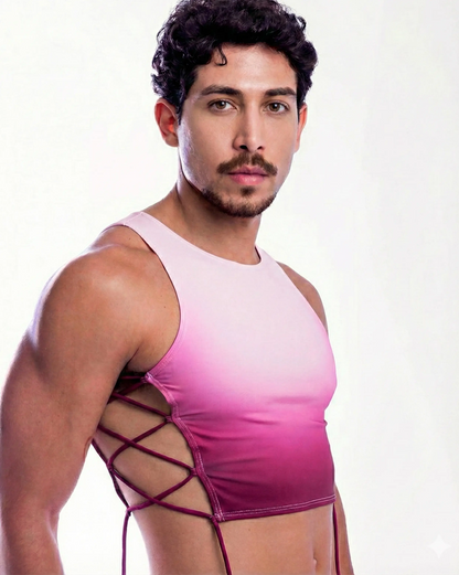 Lace Up Crop Top Pink Gradient