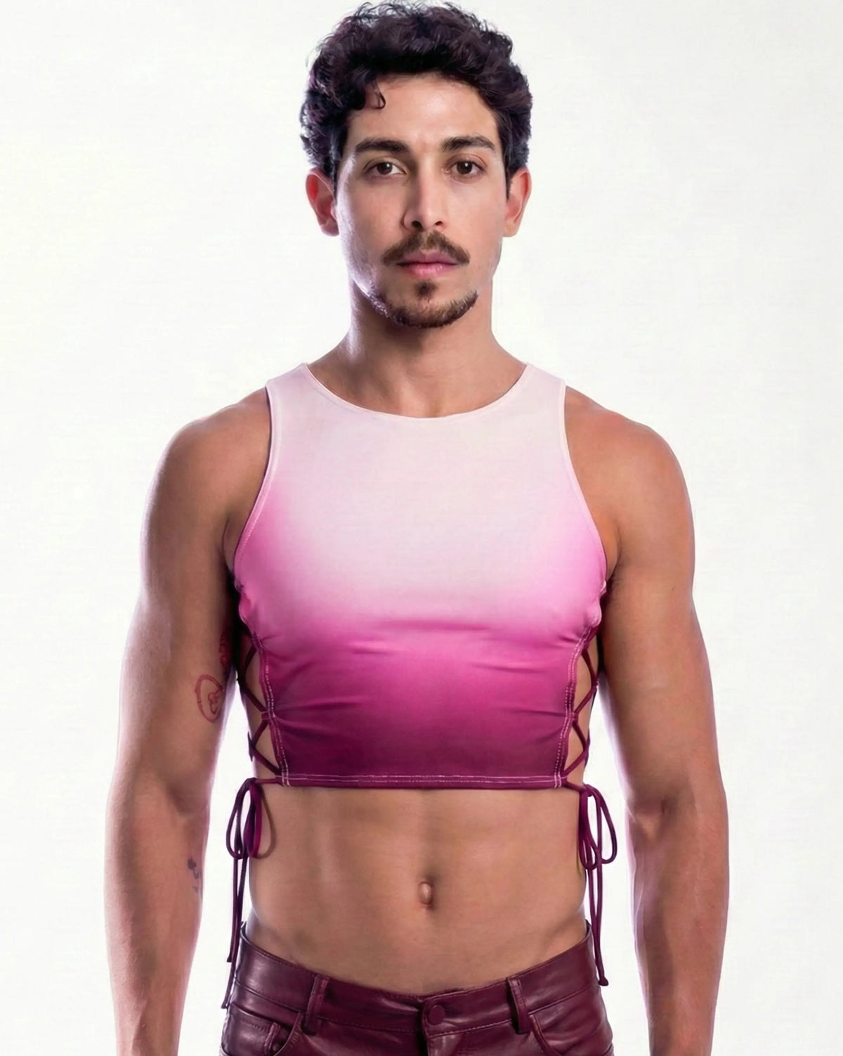 Lace Up Crop Top Pink Gradient