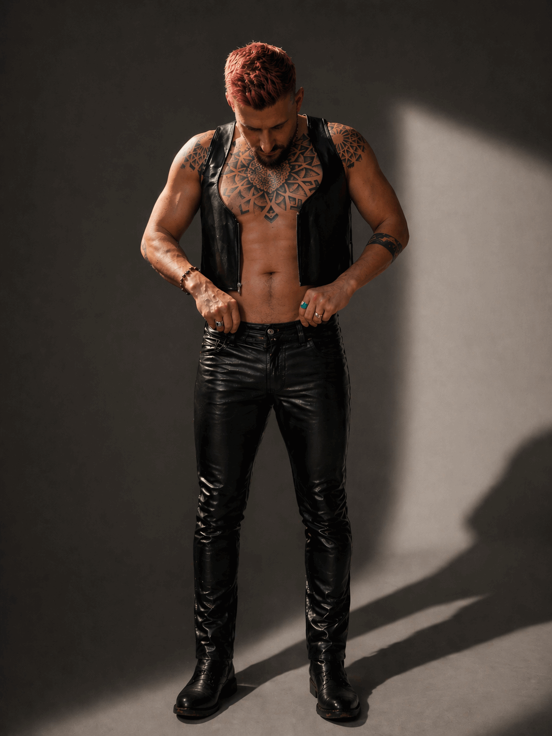 Black Cropped Leather Bartender's (Barman's) Vest