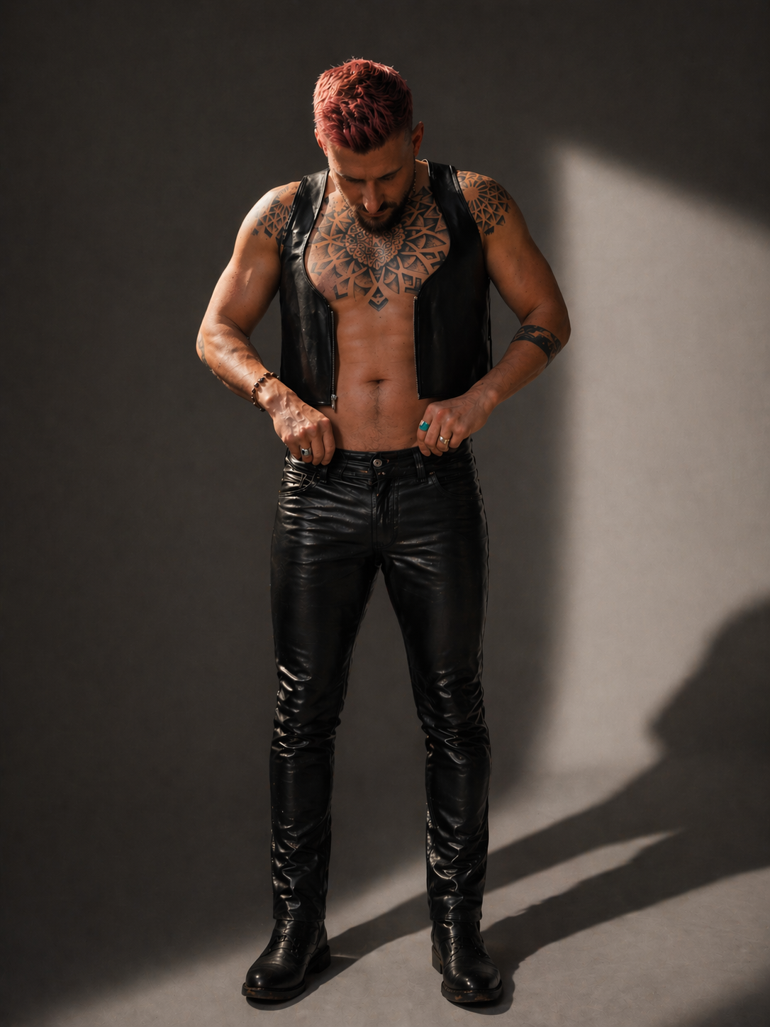 Black Cropped Leather Bartender's (Barman's) Vest