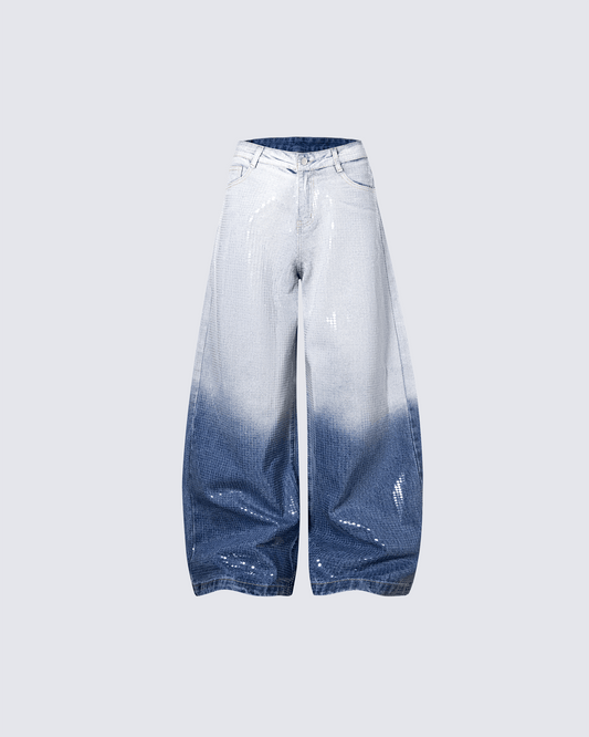 Gradient Sequin Wide-Leg Jeans