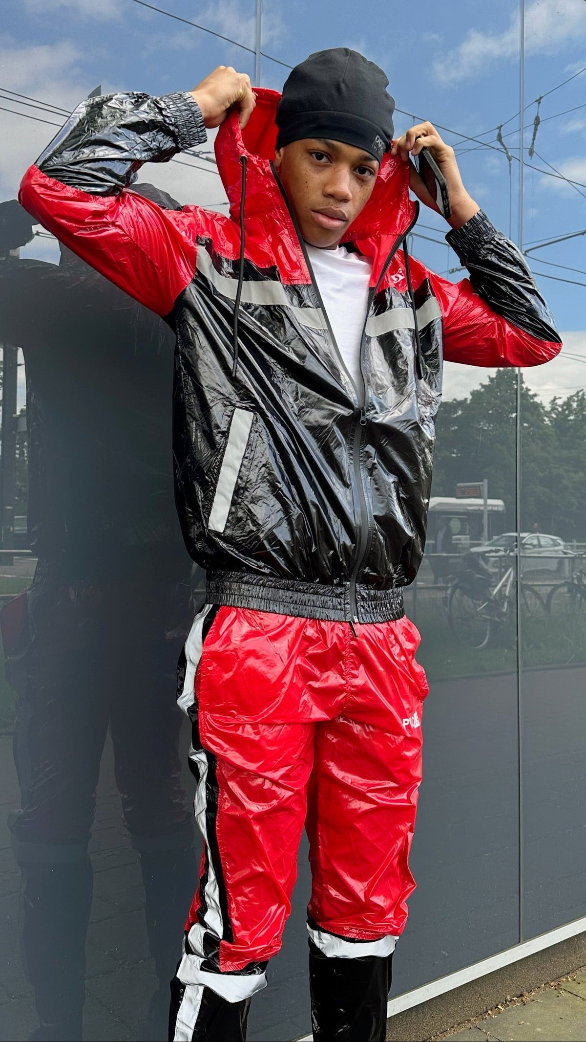 SHINE UP - black / red / reflective - JACKET - NYLON