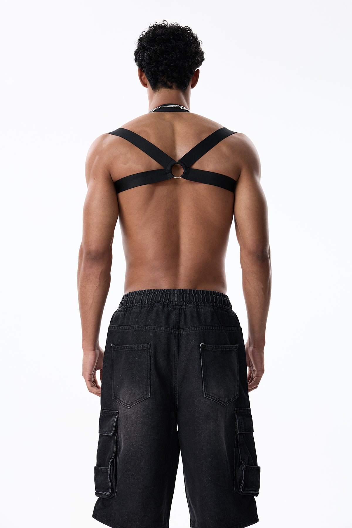 Ice Sheen Fishnet Chest Strap Black