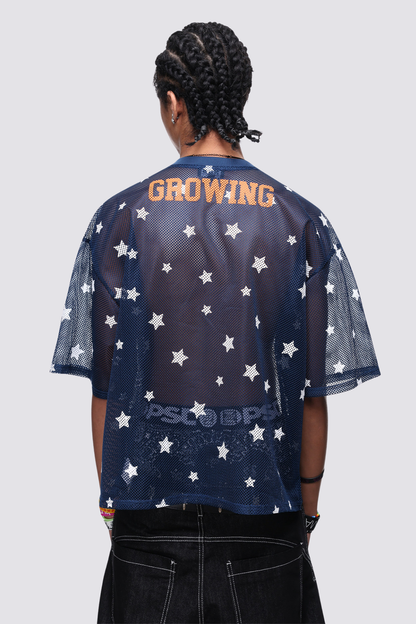 Illume Curve Cutout V Neck Star T-Shirt Navy Blue