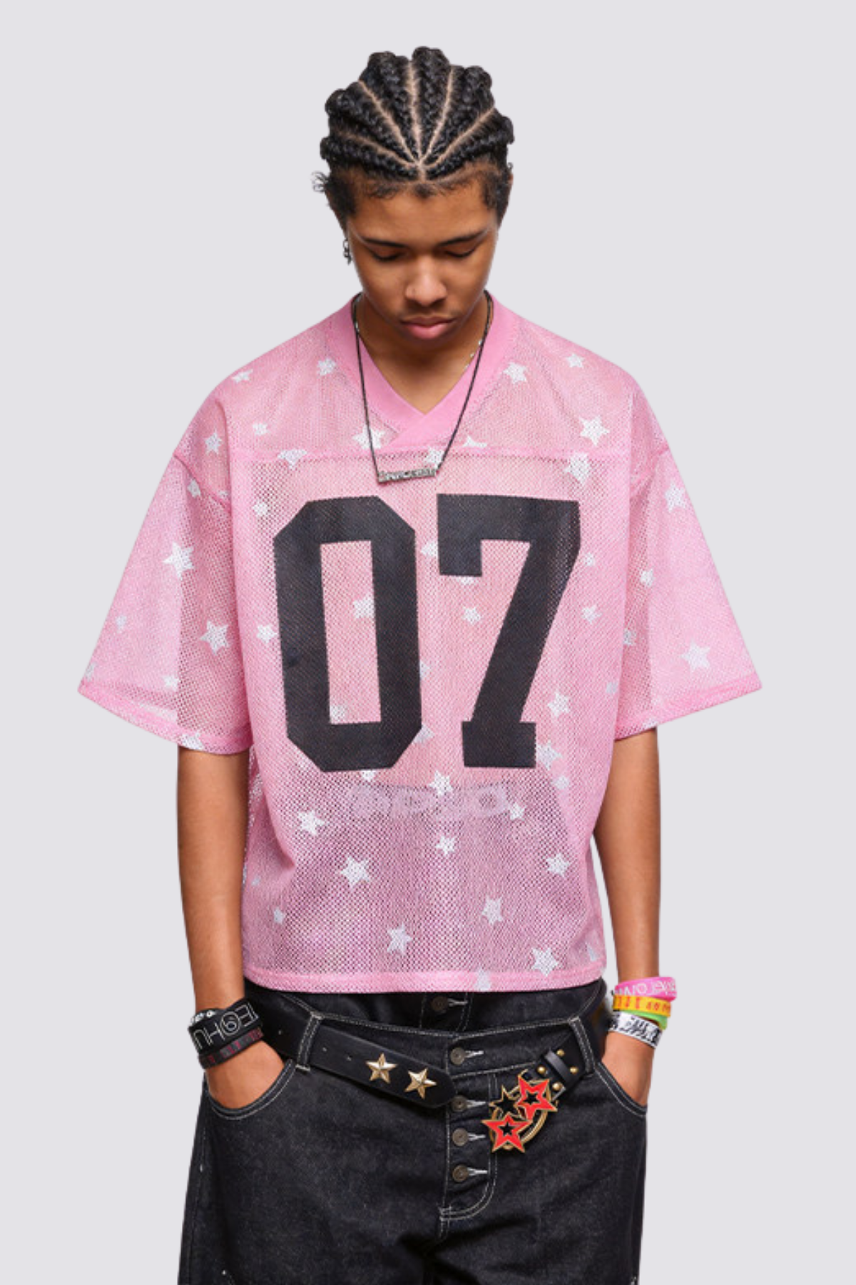 Illume Curve Cutout V Neck Star T-Shirt Pink