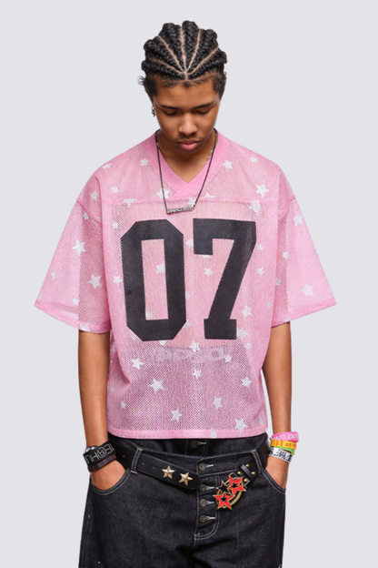 Illume Curve Cutout V Neck Star T-Shirt Pink