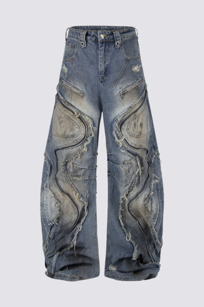Indigo Circuit Zipper Barrel Jeans
