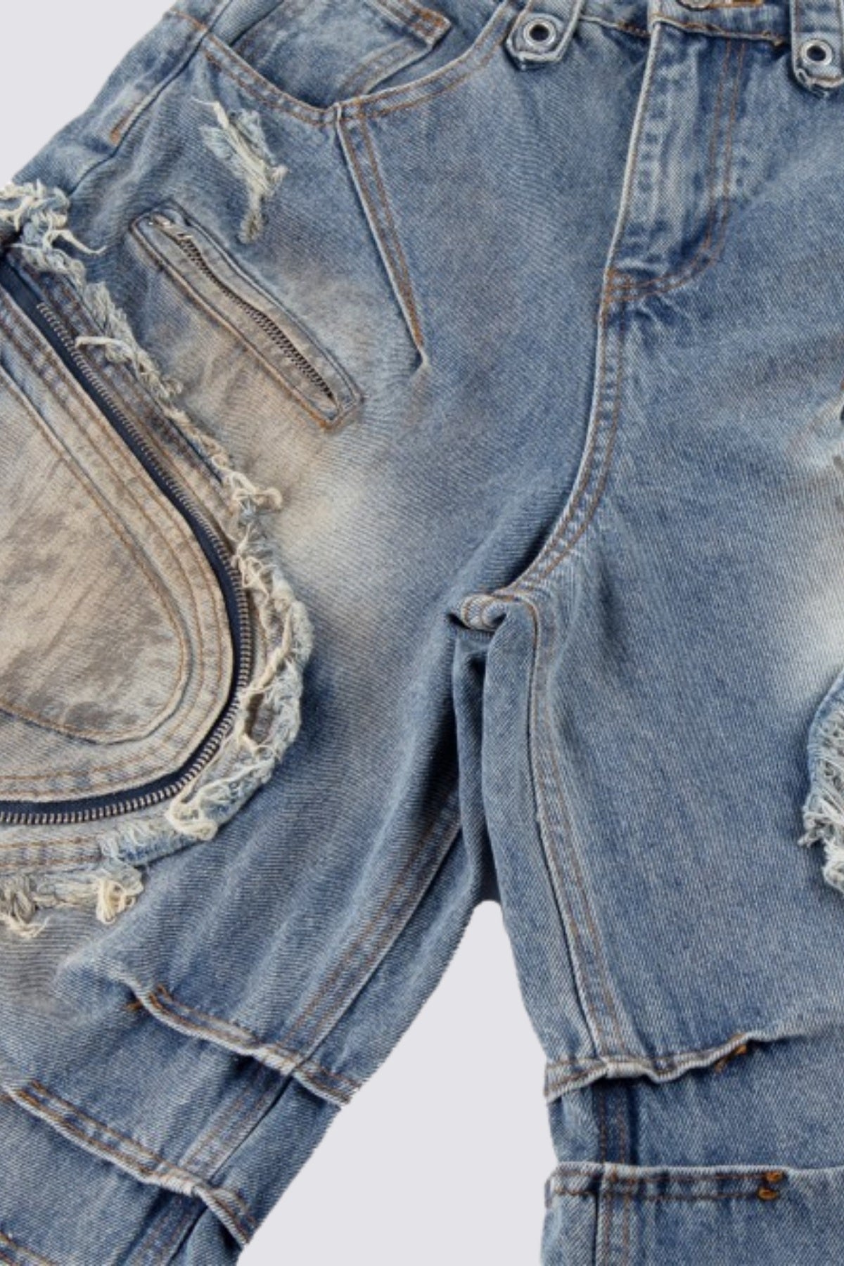 Indigo Circuit Zipper Barrel Jeans