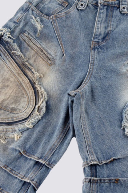 Indigo Circuit Zipper Barrel Jeans
