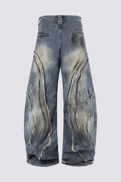 Indigo Circuit Zipper Barrel Jeans