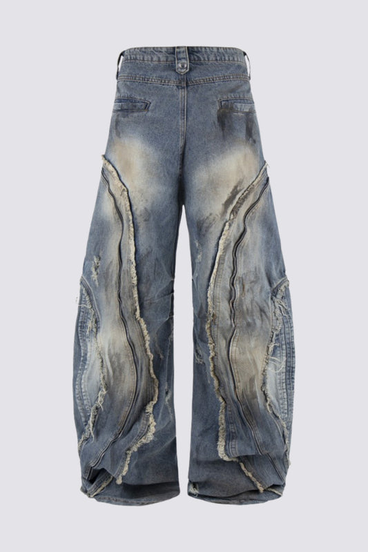 Indigo Circuit Zipper Barrel Jeans