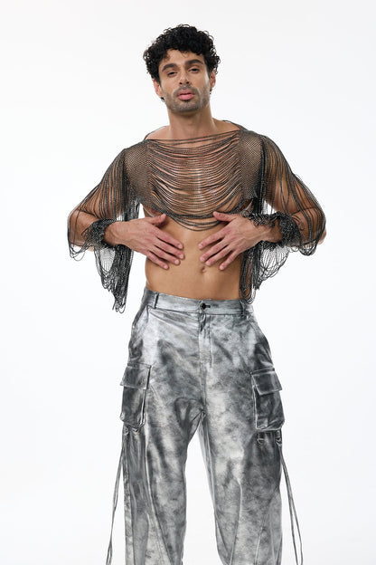 Industrial Poise Rhinestone Chainmail Top Black