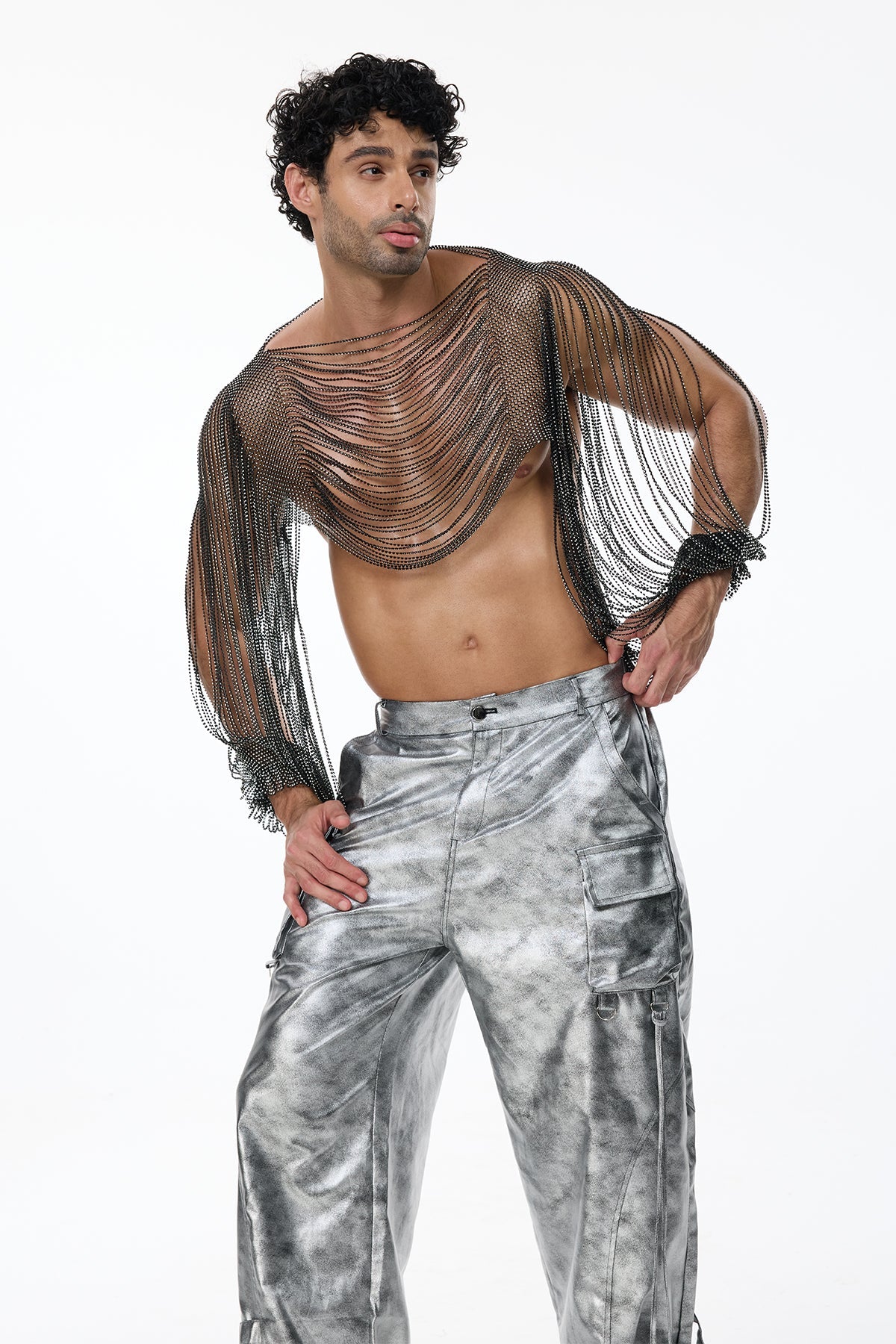 Industrial Poise Rhinestone Chainmail Top Black