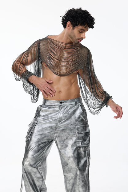 Industrial Poise Rhinestone Chainmail Top Black