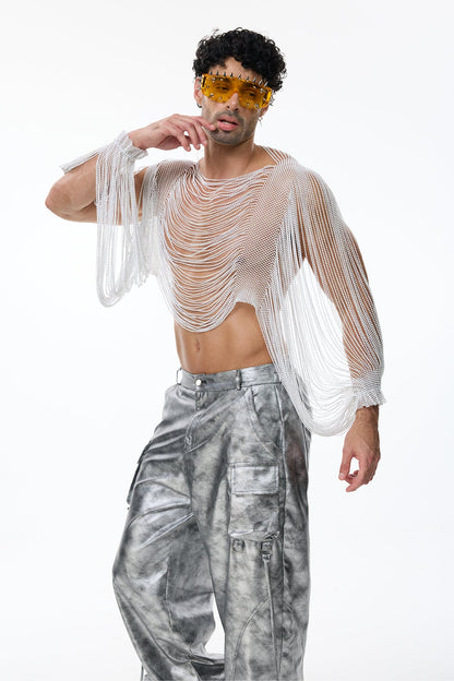 Industrial Poise Rhinestone Chainmail Top White