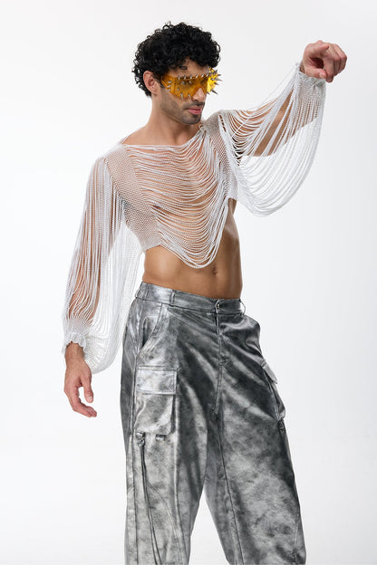 Industrial Poise Rhinestone Chainmail Top White