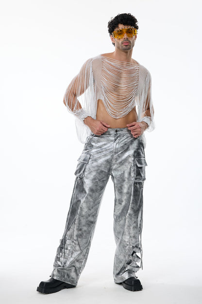 Industrial Poise Rhinestone Chainmail Top White