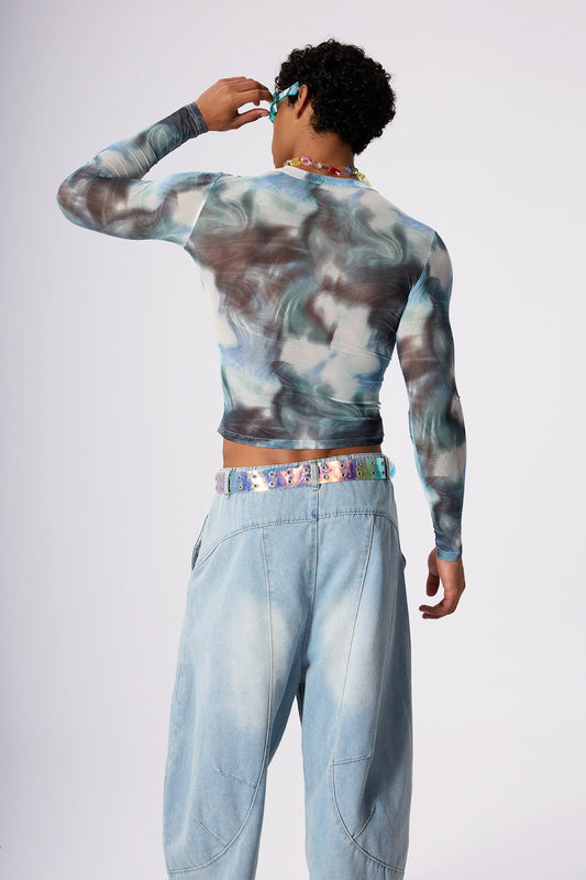 Ink Bloom Mesh Print Top