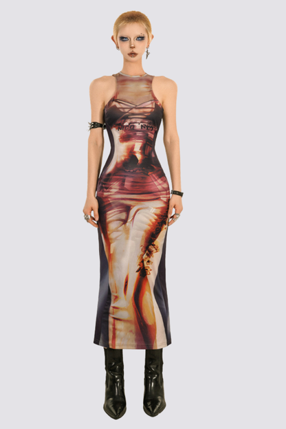 Ink Flow Sleeveless Print Maxi Dress