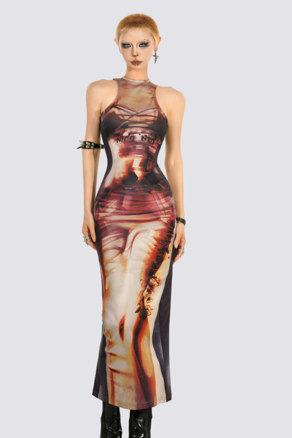Ink Flow Sleeveless Print Maxi Dress