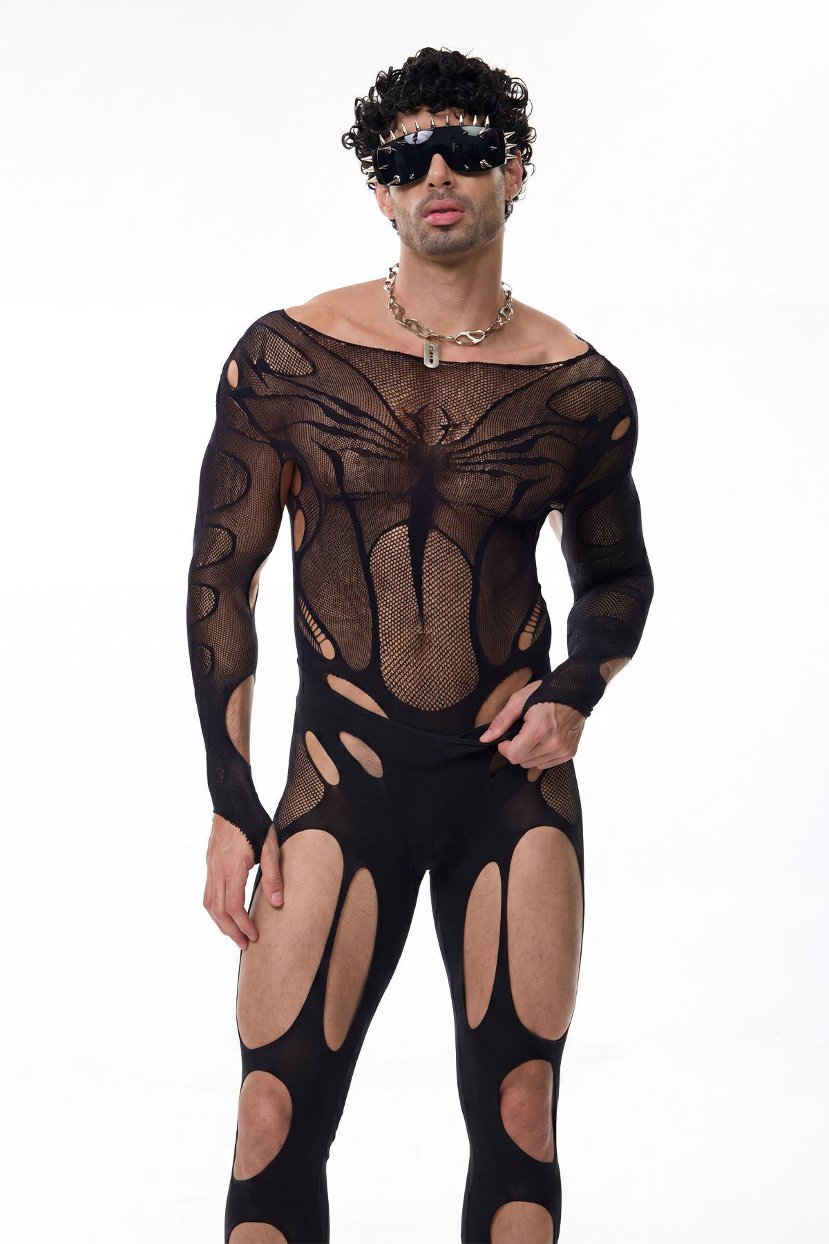 Inner Core Long Sleeve Fishnet Jumpsuit