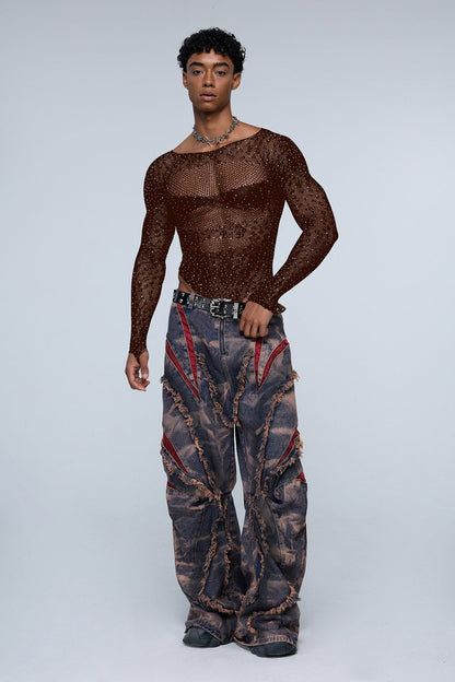 Instinct Pulse Leopard Rhinestone Knit Bodysuit Brown
