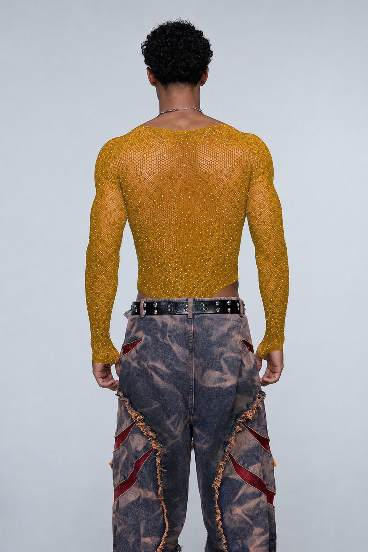 Instinct Pulse Leopard Rhinestone Knit Bodysuit Yellow