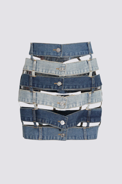 Iron Glare Cutout Denim Mini Skirt