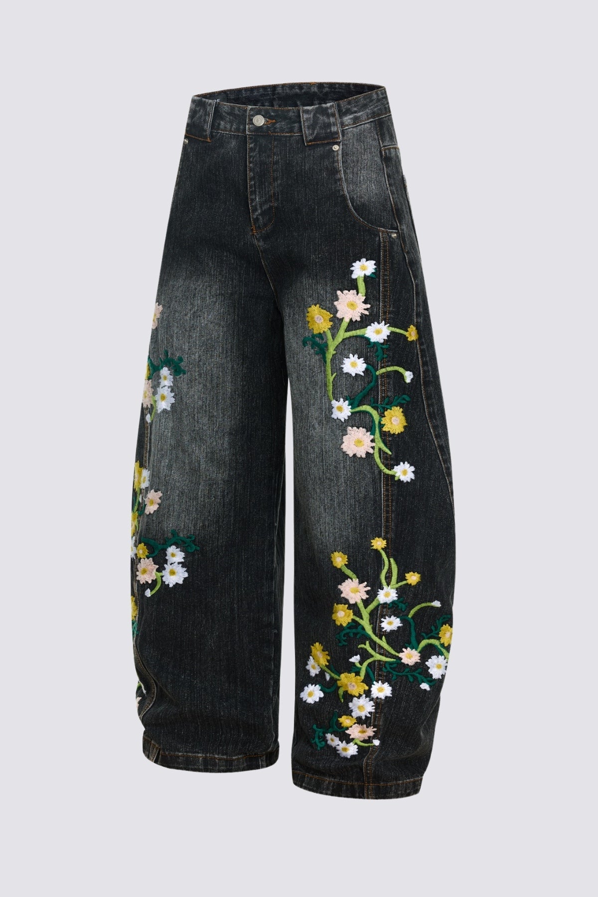 Iron Grain Embroidered Barrel Jeans