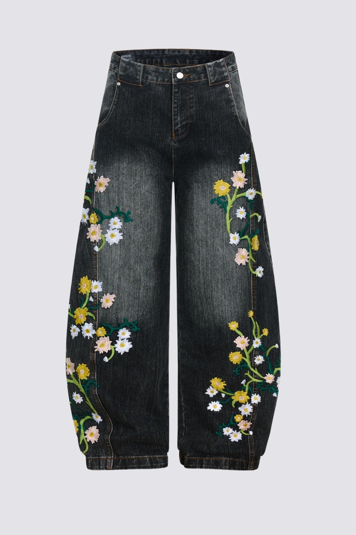 Iron Grain Embroidered Barrel Jeans