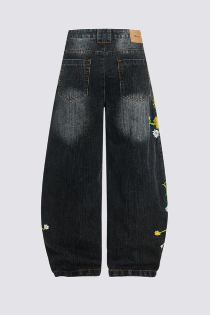 Iron Grain Embroidered Barrel Jeans