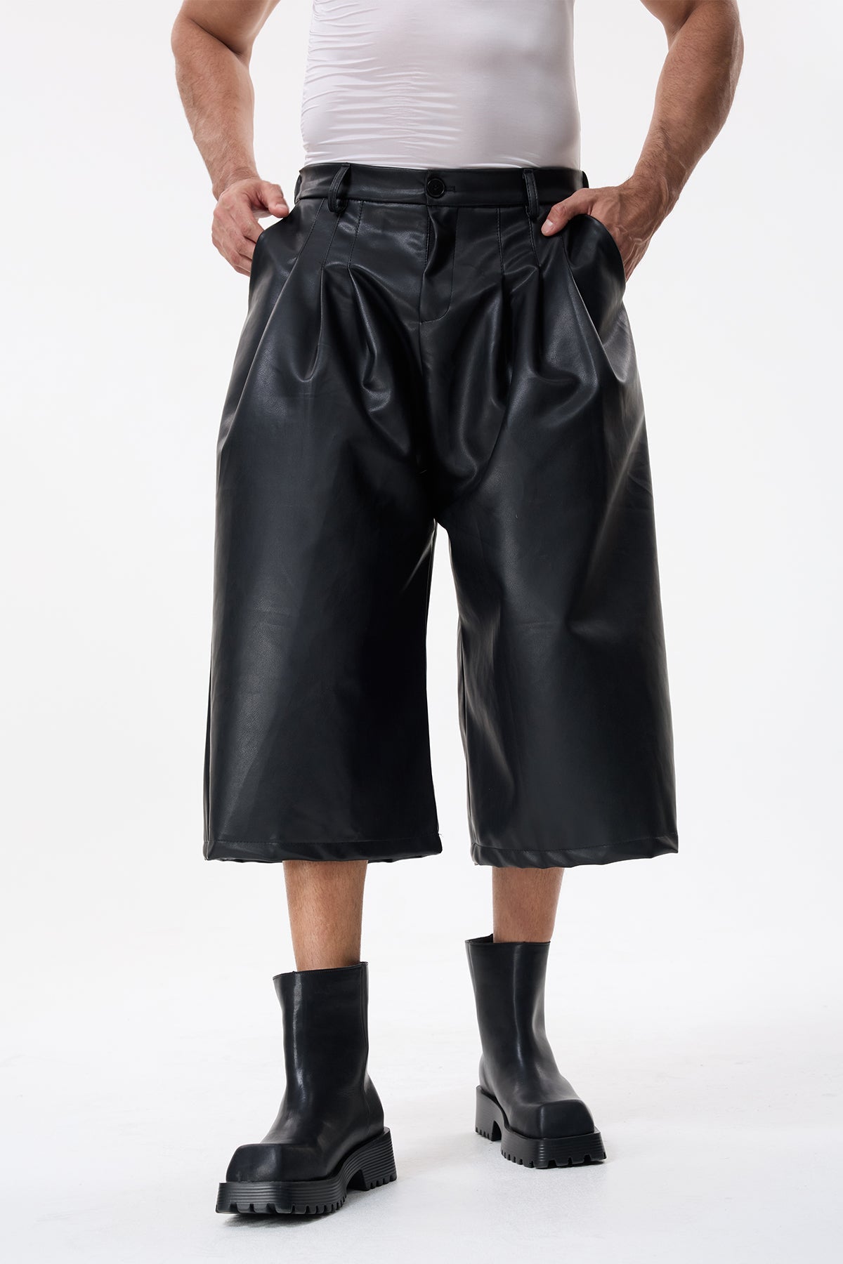 Iron Grip Leather Wide Leg Capri Pants