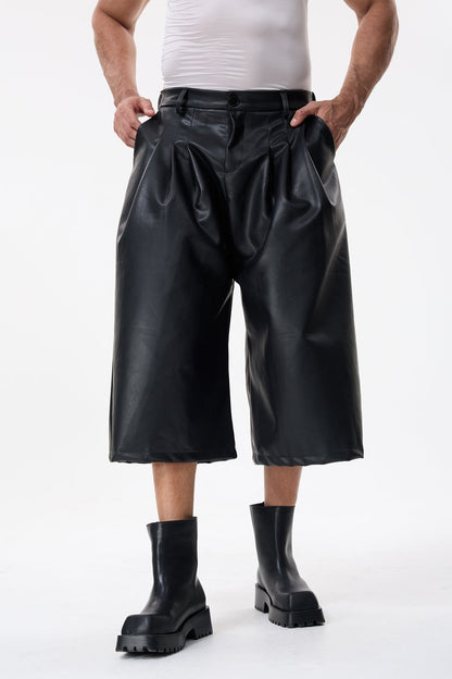 Iron Grip Leather Wide Leg Capri Pants