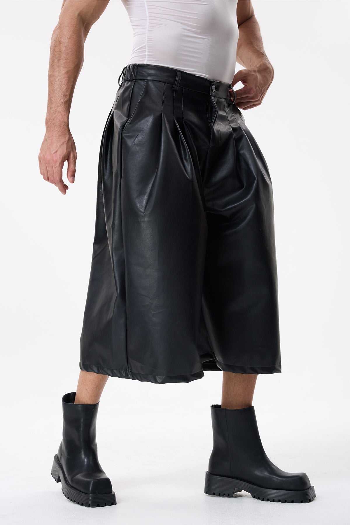 Iron Grip Leather Wide Leg Capri Pants
