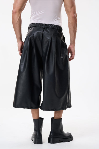 Iron Grip Leather Wide Leg Capri Pants